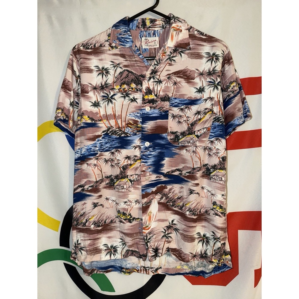 Vintage Riviera Shirt Mens Small Hawaiian Camp Aloha Japan 50s Button Up